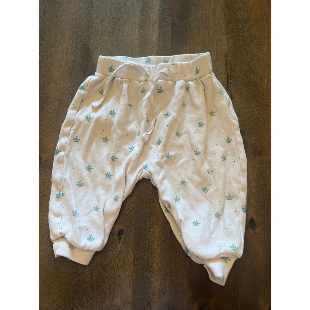 Finn + Emma Organic Cotton Leaf Print Jogger Pants Cream Green 3-6M